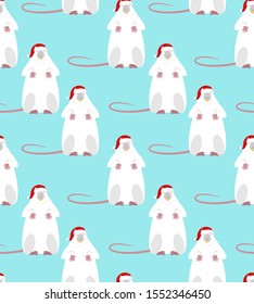 Santa Mouse pattern seamless. Rat in red cap. Christmas background and New Year Vector Illustration