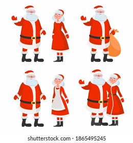 Santa and Mrs. Claus Christmas Couple Illustration. Vector cartoon of Santa Claus and his wife isolated on white.  