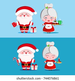 Santa and Mrs Claus. Mother and Father Christmas.Vector illustration.