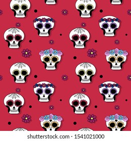 Santa Muerte calavera seamless vector pattern