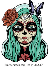 Ilustração de tatuagem mexicana de Santa muerte