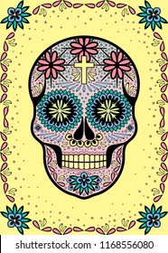 Santa Muerte; skull; Halloween.
Vector illustration of an ornately decorated Day of the Dead (Dia de los Muertos) sugar skull, or calavera