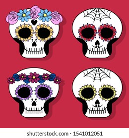 Santa Muerte; skull; Halloween. Vector set