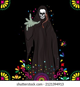 The SANTA MUERTE, symbol of praise, respect and adoration in Mexico and many other countries. Vector illustration of the SANTA MUERTE.