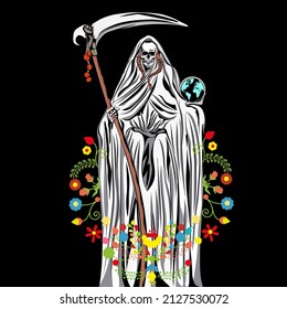 Das SANTA MUERTE, Symbol für Lob, Respekt und Verehrung in Mexiko und vielen anderen Ländern. Vektorgrafik der SANTA MUERTE.