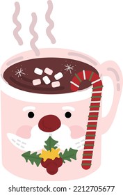 Santa Mugs. Garlands, flags, labels, bubbles, ribbons and stickers. Collection of Merry Christmas decorative icons