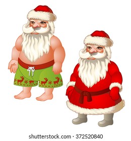 Santa and naked Santa Claus. Vector.