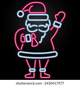 santa neon sign, modern glowing banner design, colorful modern design trend on black background. Vector illustration.
