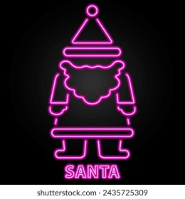 santa neon sign, modern glowing banner design, colorful modern design trend on black background. Vector illustration.