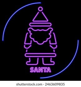 santa neon sign, modern glowing banner design, colorful modern design trend on black background. Vector illustration.