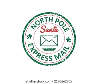 Santa North Pole Express-E-Mail-Grunge, rund um Gummistempel-Design auf weißem Hintergrund