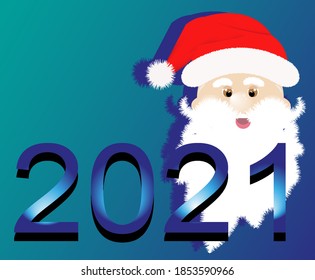 Santa con los números 2021 y fondo azul
