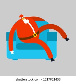 Santa On Armchair Resting. Xmas Grandfather Relax On Recliner. New Year And Christmas Illustration

