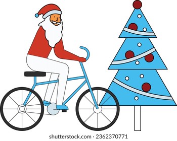 Santa está en una bicicleta.