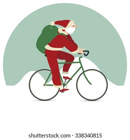 Santa on bicycle. Christmas illustration