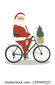 Santa on bike. Cycling Santa Claus on white background. Vector illustration.
