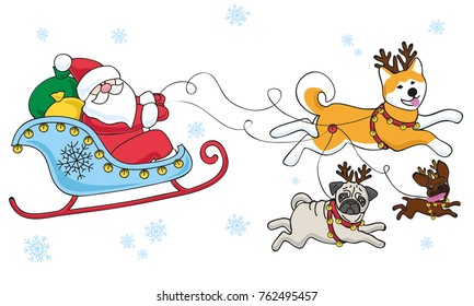 Santa on a dogsled. Merry Christmas. Happy New Year	