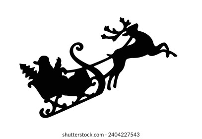 santa on his carriage and his reindeer illustrator