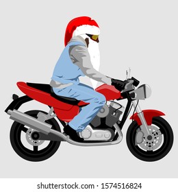 Santa on motorcycle side view isolated vector illustration