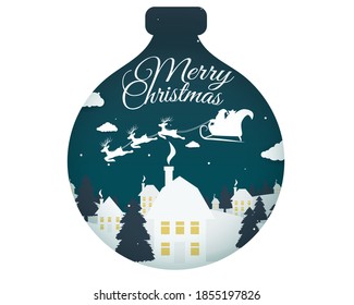 Santa on paper art winter background. Creative Christmas background in paper style. Abstract pastel paper cut illustration. Vector illustration 
