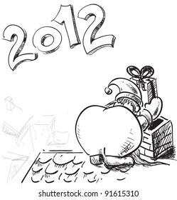 Santa on the roof with present box. 2012 number easy ro remove