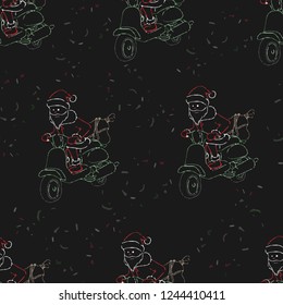 Santa on a scooter (Creative Seamless Pattern, Psychedelic Holiday Background)