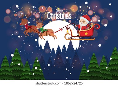 Santa on sleigh with deer delivery gift illustration