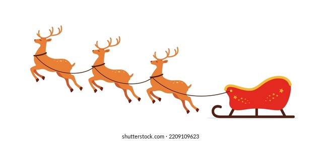 Santa on Sleigh and His Reindeers. Christmas Greeting card vector illustration