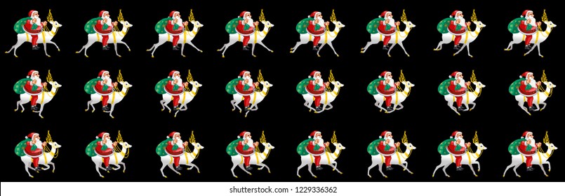 Santa on sleigh with reindeer animation sprite sheet, Can be used for GIF animation