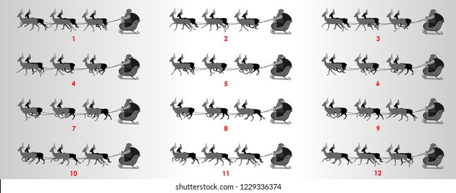 Santa on sleigh with reindeer animation sprite sheet, Can be used for GIF animation