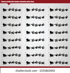 Santa on sleigh with reindeer animation sprite sheet vector illustration.. Can be used for GIF animation. Loop animation vector.