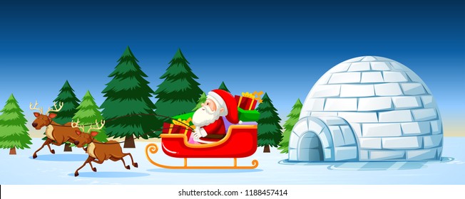 Santa on sleigh scene illustration