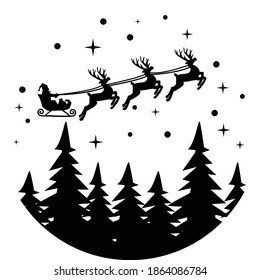santa on sleigh on white background. merry christmas sign. christmas deer symbol. flat style.