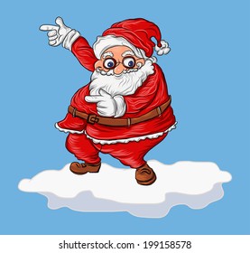 santa on snow.comic art and happy Santa on cloud.
