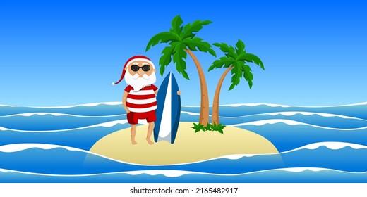 Santa on summer vacation. Vector illustration.