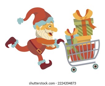 santa on a trolley carries a lot of gifts vector christmas new year