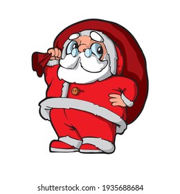 Santa on white background Cute Cartoon Vector illustration