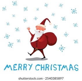 Santa on White Waving Wishing Merry Christmas. International winter holiday celebration vector