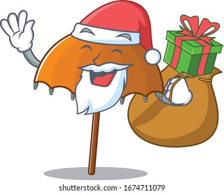 Santa orange umbrella Cartoon character design with box of gift