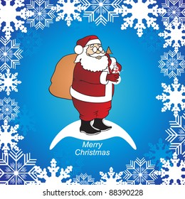 santa over blue background with snowflakes vector