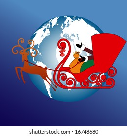 santa over the world in his sleigh