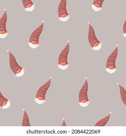 Santa pattern in cute hand drawn style or dwarf in long hat. Vector stock illustration
