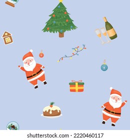 santa pattern new year christmas cute poster postcard christmas tree pattern 