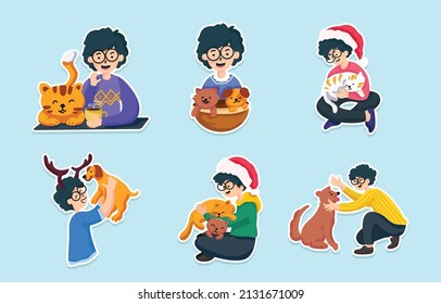 Santa Paws Activism Character Sticker Pack Vector.