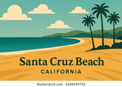 Santa Cruz’s peaceful beach at sunset, with the golden sands glowing in the soft light, offering a tranquil coastal retreat along the beautiful Pacific coastline.