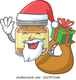 Santa peanut butter Cartoon character design having box of gift