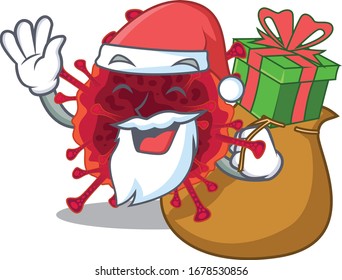Santa pedacovirus Cartoon character design with box of gift