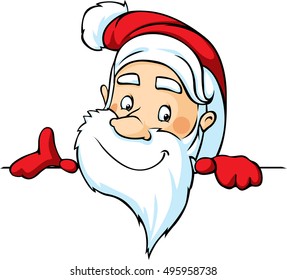 santa peeking around a white surface - vector illustration cartoon