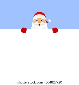 Santa peeping from behind a big white poster