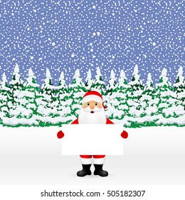 Santa peeping from behind a big white banner